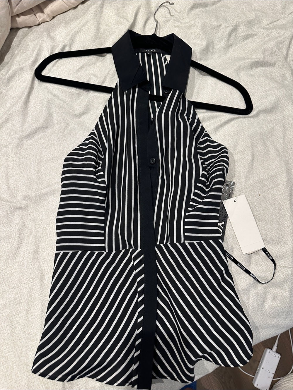 XOXO Black and White Striped Halter Blouse